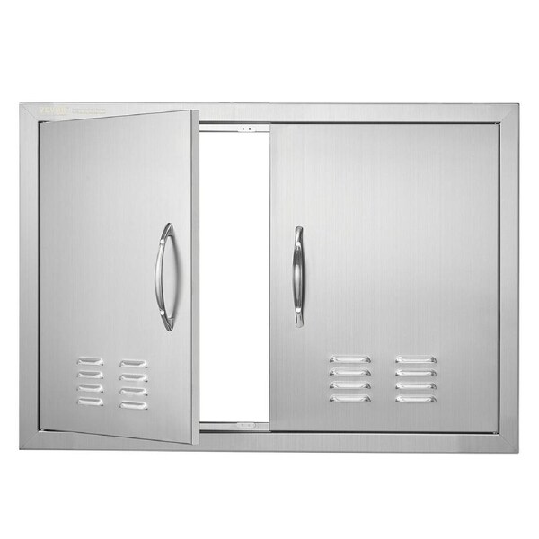 BBQ Access Door, 762x533 mm Double Outdoor Kitchen Door, Stainless Steel Flush Mount Door, Wall Vertical Door with Handles and Vents, for BBQ Island, Grilling Station, Outside