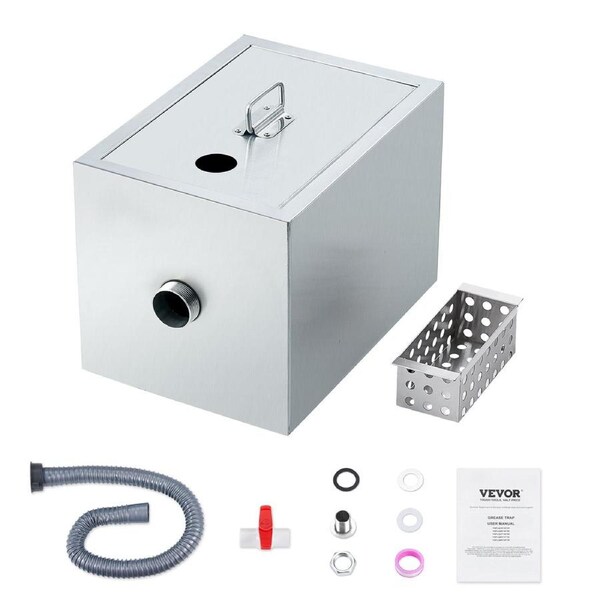 Commercial Grease Trap, 8 LBS Grease Interceptor, Top Inlet Interceptor, Under Sink Stainless Steel Grease Trap, 2.8 GPM Waste Water Oil-water Separator, for Restaurant Canteen Home