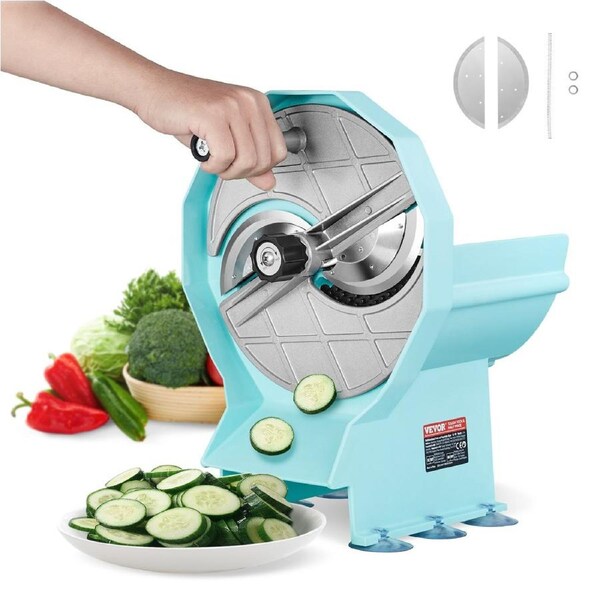 Manual Vegetable Fruit Slicer, 0-0.5"/0-12mm Thickness Adjustable Commercial Slicer Machine, Double Feed Ports, Stainless Steel Blade Food Cutter Slicing Machine for Cucumber, Lemon,