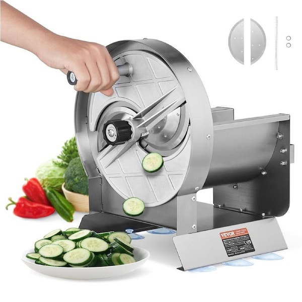 Manual Vegetable Fruit Slicer, 0-0.5"/0-12mm Thickness Adjustable Commercial Slicer Machine, Stainless Steel Food Cutter Slicing Machine with 2 Spare Blades, for Potato, Cucumber, Lemon,