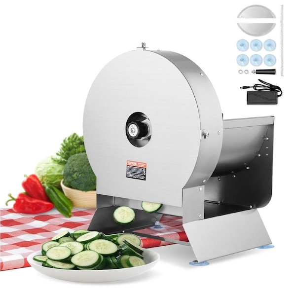 Electric Vegetable Slicer, 0-0.5"/0-12mm Thickness Adjustable Commercial Slicer Machine, Convertible to Manual, Stainless Steel Food Cutter Slicing Machine, Large Feed Port for Potato,