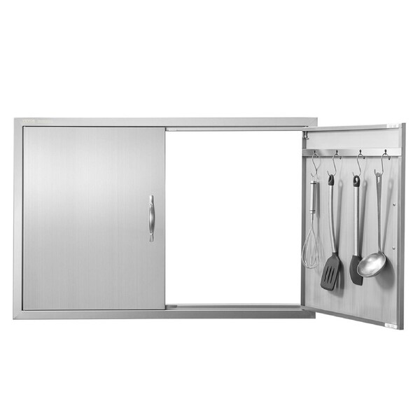 BBQ Access Door, 990x660 mm Double Outdoor Kitchen Door, Stainless Steel Flush Mount Door, Wall Vertical Door with Handles and Hooks, for BBQ Island, Grilling Station, Outside