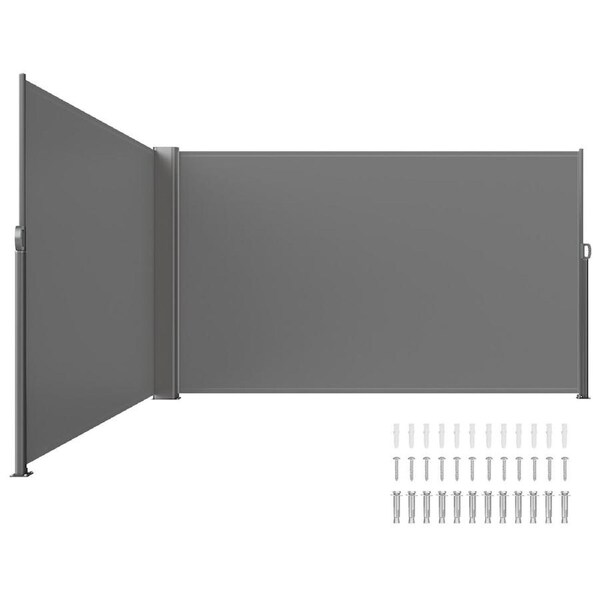 Retractable Side Awning, 160X600cm Aluminum Outdoor Privacy Screen, 280g Polyester Water-proof Retractable Patio Screen, UV 30+ Room Divider Wind Screen for Patio, Backyard, Balcony,