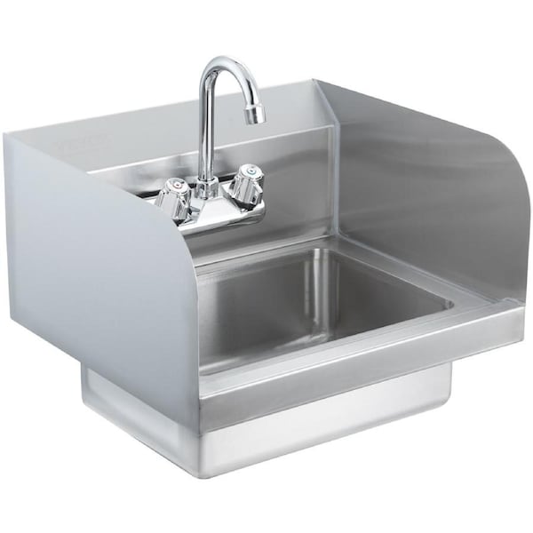 Commercial Hand Sink with Faucet and Side Splash, NSF Stainless Steel Sink for Washing, Small Hand Washing Sink, Wall Mount Hand Basin for Restaurant, Kitchen, Bar, Garage and Home, 43x33