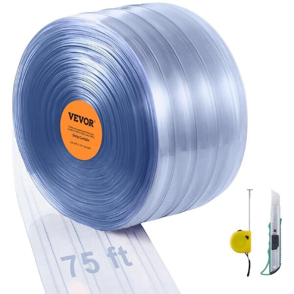 Strip Curtain, 2286 cm L x 20 cm W x 2 mm Thickness, Clear Ribbed PVC Curtain Strip Door Bulk Roll, Plastic Door Strips for Doorways of Supermarket, Garage, Warehouse, Barn, Pet Animal