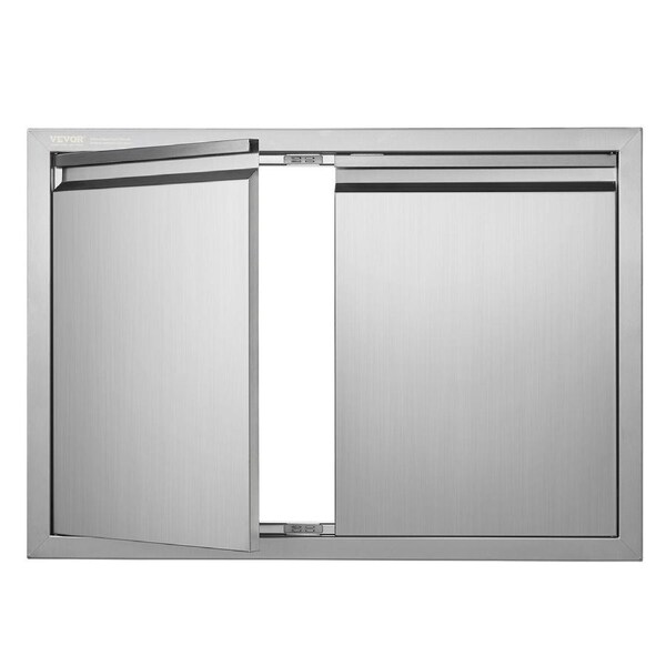 BBQ Access Door, 762x532 mm Double Outdoor Kitchen Door, Stainless Steel Flush Mount Door, Wall Vertical Door with Recessed Handles , for BBQ Island, Grilling Station, Outside