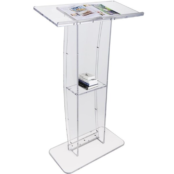 Acrylic Podium, 47" Tall, Clear Acrylic Podium Stand with Wide Reading Surface & Storage Shelf, Floor-standing Clear Pulpits Acrylic for Church Office
