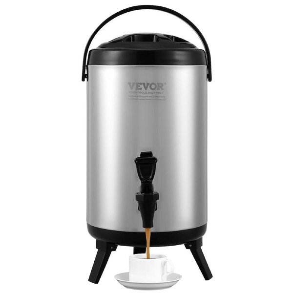 Stainless Steel Insulated Beverage Dispenser, 7.6 Liter, Thermal Hot and Cold Drink Server Dispenser with Spigot Handle, Food-grade for Hot Tea Coffee Water Restaurant Drink
