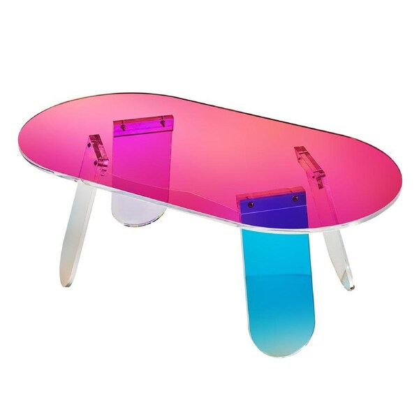 Acrylic Coffee Table, Iridescent Acrylic End Table, 13.8 inch high Colorful Acrylic Side Table, for Coffee, Drink, Food, Snack used in Living Room, Courtyard,