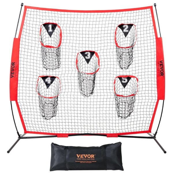 8 x 8 ft Football Trainer Throwing Net, Training Throwing Target Practice Net with 5 Target Pockets, Knotless Net Includes Bow Frame and Portable Carry Case, Improve QB Throwing Accuracy,