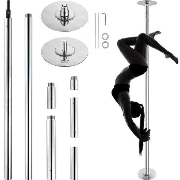 Professional Dancing Pole, Spinning Static Dancing Pole Kit, Portable Removable Pole, 45mm Heavy-Duty Stainless Steel Pole, Height Adjustable Fitness Pole, for Exercise Home Club Gym, Silver