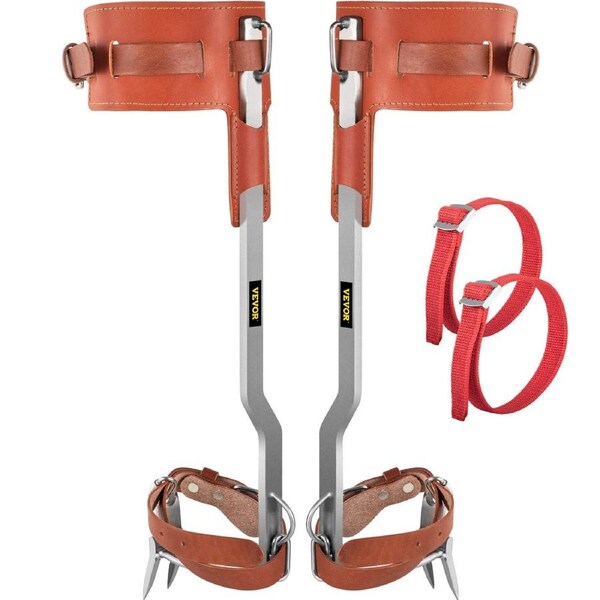 Tree Climbing Spikes, 1 Pair Stainless Steel Pole Climbing Spurs, with Adjustable Straps and Cow Leather Padding, Arborist Equipment for Climbers, Logging, Hunting Observation, Fruit