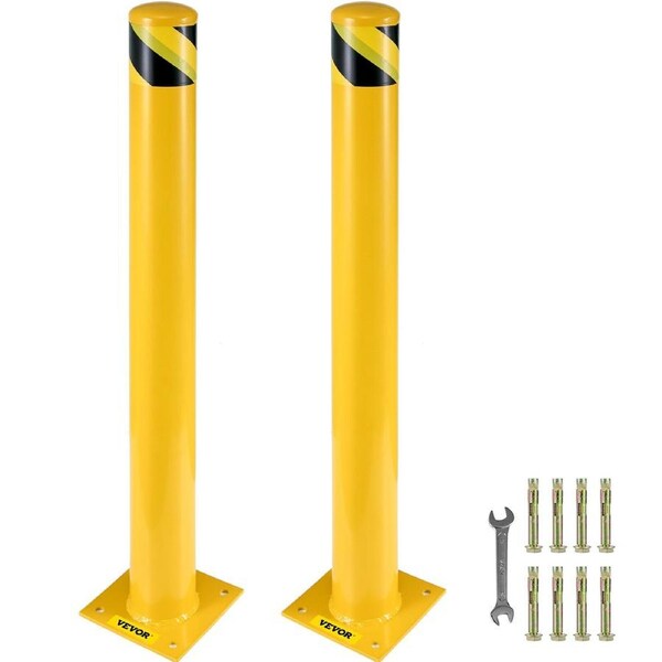 Safety Bollard, 91 cm Height Bollard Post, 14 cm Diameter Steel Pipe Safety Bollard Post, Yellow Steel Bollard, Steel Safety Bollard with 8 Anchor Bolts, Perfect for Traffic-Sensitive