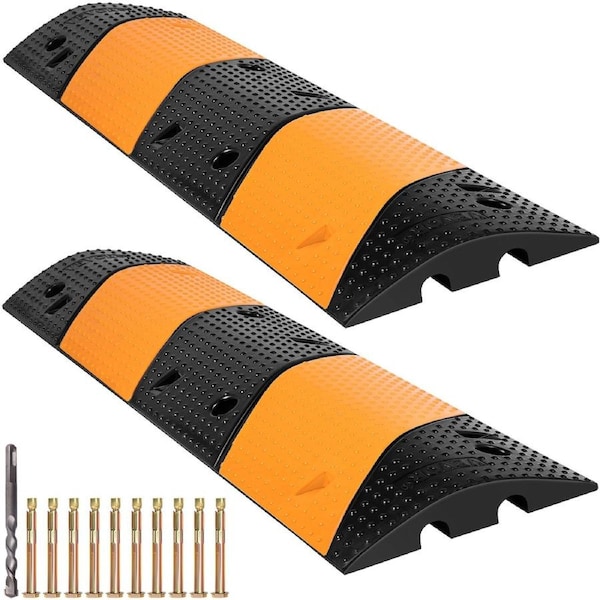 Rubber Speed Bump, 2 Pack 2 Channel Speed Bump Hump, 42\" Long Modular Speed Bump Rated 22000 LBS Load Capacity, 40.2 x 11.8 x 2.4 inch Garage Speed Bump for Asphalt Concrete Gravel