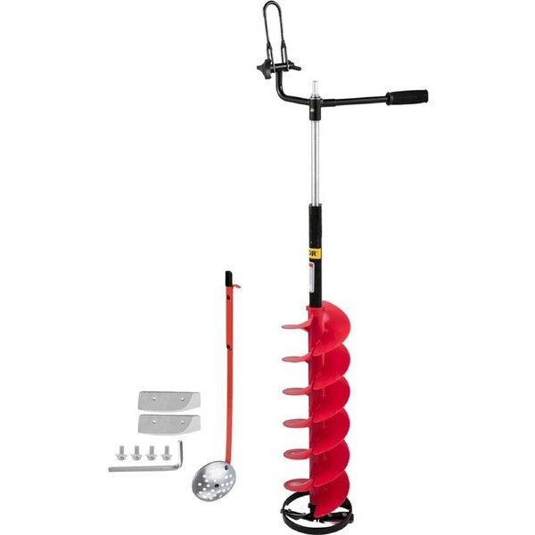 Ice Drill Auger, 8\'\' Diameter Nylon Ice Auger, 41\'\' Length Ice Auger Bit, Auger Drill with 14\'\' Adjustable Extension Rod, Rubber Handle, Drill Adapter, Replaceable Auger Blade for Ice