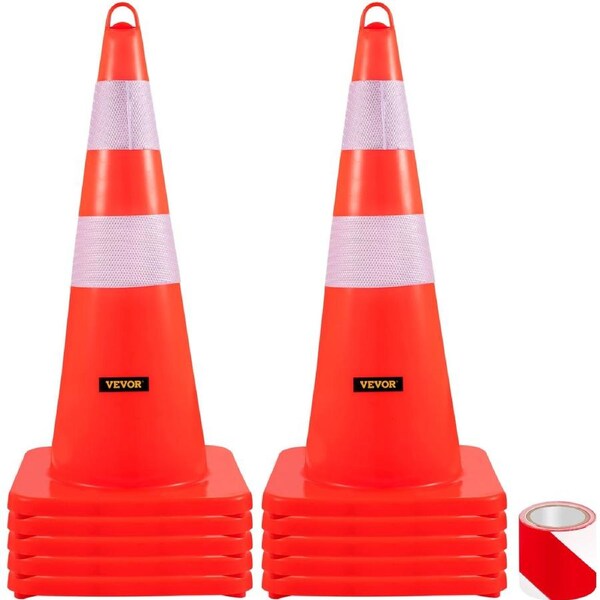 Safety Cones, 10PCS 28\" Traffic Cones, PVC Orange Construction Cones, 2 Reflective Collars Traffic Cones with Weighted Base and Hand-Held Ring Used for Traffic Control, Driveway Road