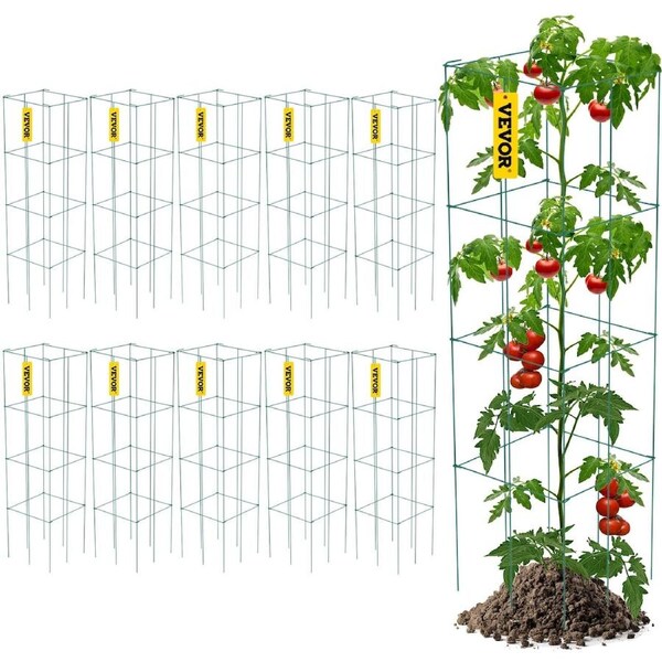 Tomato Cages Plant Support Cage 10Pack Square Steel 3.8FT Green for Garden