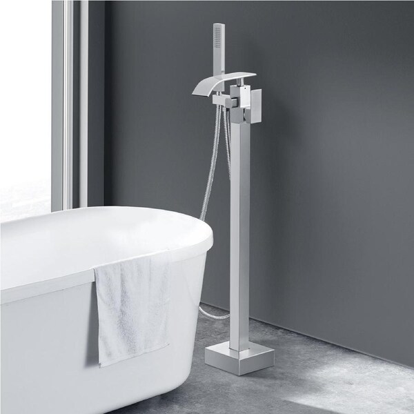 Freestanding Bathtub Faucet, Floor Mount, Freestanding Tub Filler, Shower Mixer Taps, Two Water Modes, 360° Swivel Spout, for Bathing & Showering Pet Bathing Cleaning Drains Toilet