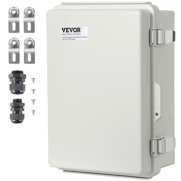 Outdoor Electrical Junction Box, 300 x 200 x 180 mm, ABS Plastic Electrical Enclosure Box with Hinged Cover Stainless Steel Latch, IP67 Dustproof Waterproof for Outdoor Electrical Projects, 12 x 8