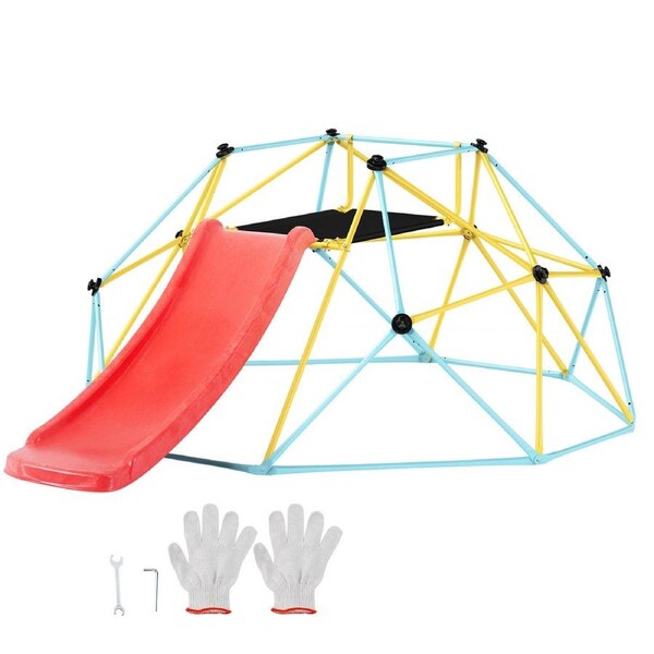 Climbing Dome, 8FT Geometric Dome Climber with Slide, for Kids 3 to 9 Years Old, Jungle Gym Supports 600LBS and Easy Assembly, with Climbing Grip, Outdoor and Indoor Play Equipment for