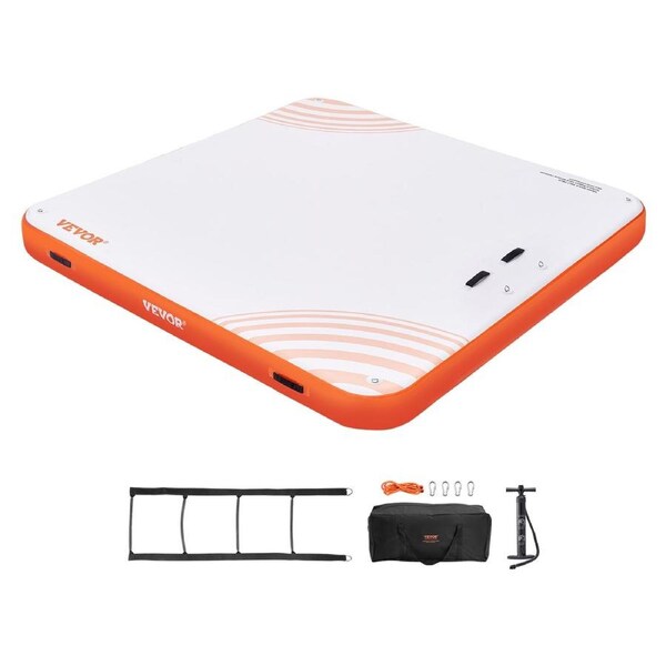 Inflatable Floating Dock, 7 x 7FT Inflatable Dock Platform, Non-Slip Water Floating Dock Mat with Portable Carrying Bag & Detachable Ladder, Floating Platform Island Raft for Pool Beach