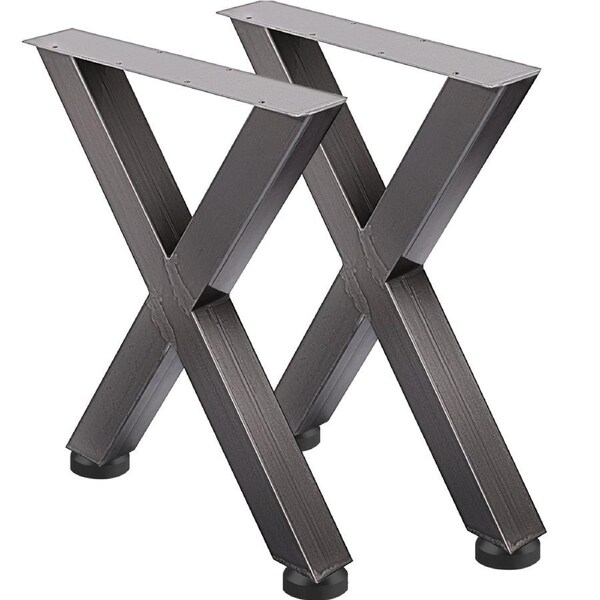 Set of 2 Steel Table Legs, 28'Height 24'Wide Dining Table Legs, Heavy Duty 3.1" Square Box Section X Frame Table Legs, 28x24x3.1 Inch Original Color Industrial Country Style Metal Dining