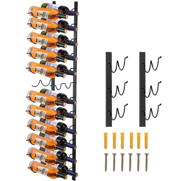 Wall Mounted Wine Rack, 12x2 Bottles Wine Holder Towel Rack, Black Steel Vertical Wine Rack, Modern Decorative Wall Mounted Wine Bottle Holder, Forward Design Simple Storage Wall Rack 48x11x1