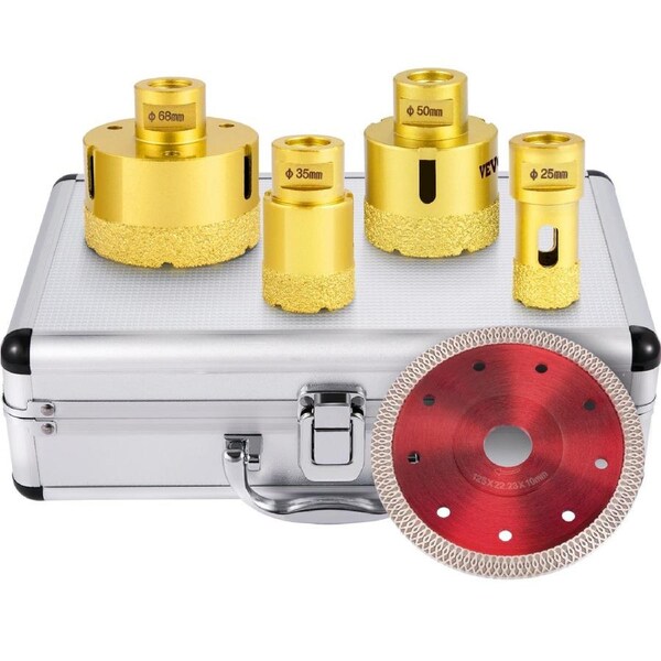 Diamond Drill Bits 4PCS Diamond Hole Saw 25/35/50/68mm Tile Hole Saw Kit Vacuum Brazed Diamond Drill Bit 0.59in/15mm Segment Tile Hole Saw w Storage Case for Tile Ceramic Porcelain Marble