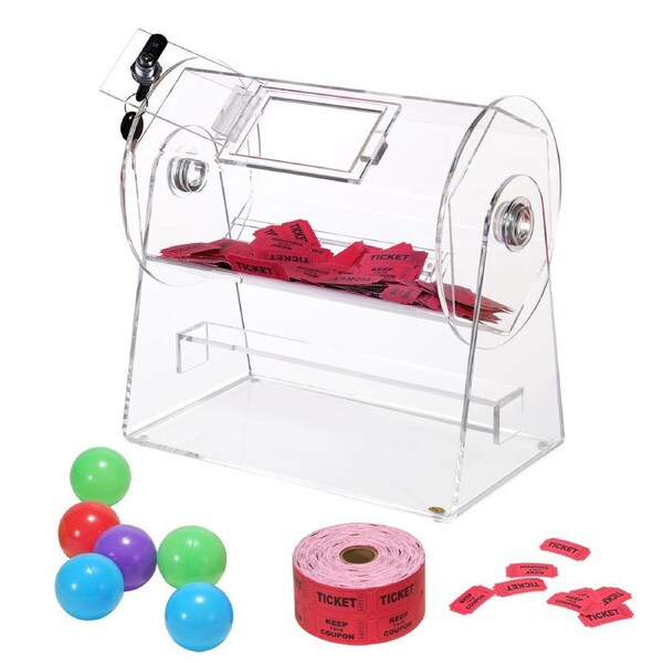 Acrylic Raffle Drum, Holds 2500 Tickets or 100 Raffle Balls, Professional Raffle Ticket Spinning Cage with 2 Keys, Transparent Lottery Spinning Drawing, Raffle Ticket Box for Lottery Games