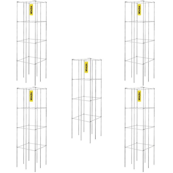 Tomato Cages, 30 x 30 x 117 cm, 5 Packs Square Plant Support Cages, Silver PVC-Coated Steel Tomato Towers for Climbing Vegetables, Plants, Flowers,