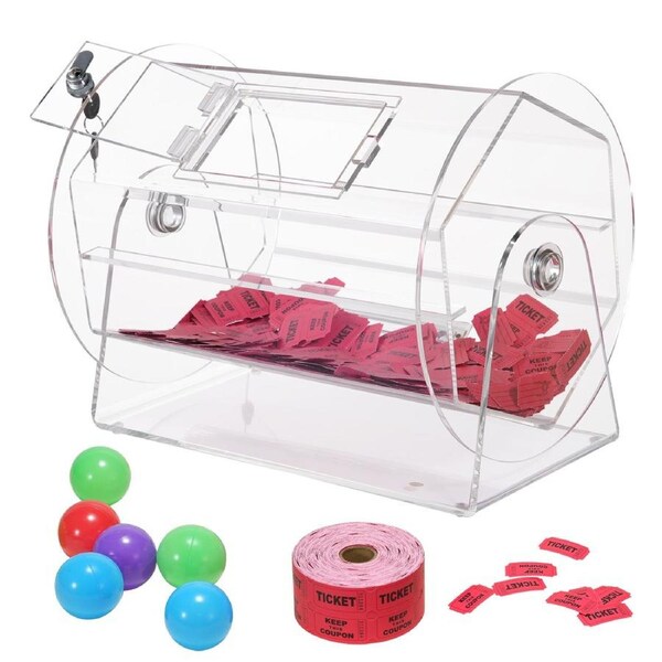 Acrylic Raffle Drum, Holds 5000 Tickets or 200 Raffle Balls, Professional Raffle Ticket Spinning Cage with 2 Keys, Transparent Lottery Spinning Drawing, Raffle Ticket Box for Lottery Games