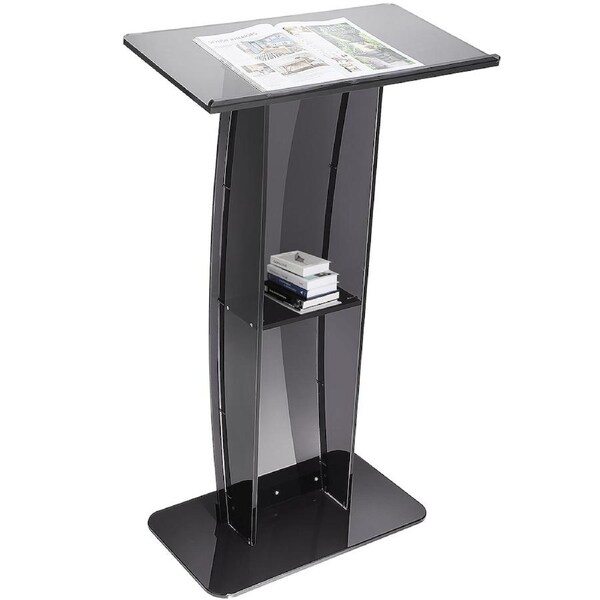 Acrylic Podium, 47" Tall, Acrylic Podium Stand with Wide Reading Surface & Storage Shelf, Floor-standing Clear Pulpits Acrylic for Church Office School,