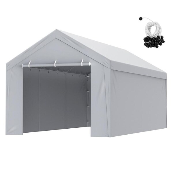 Carport Replacement Canopy Cover Top + Side Wall 10 x 20 ft, Garage Tent Shelter Tarp Heavy-Duty Waterproof & UV Protected, Easy Installation with Ball Bungees,White (Frame Not