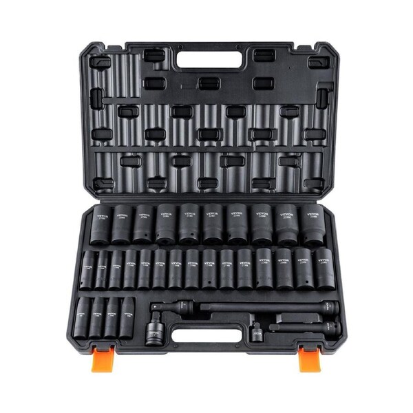 1/2" Drive Deep Impact Socket Set, 34pcs Socket Set Metric (8-36mm) 6 Point Cr-MO Alloy Steel for Auto Repair, Rugged Construction, Includes Heavy Duty Storage