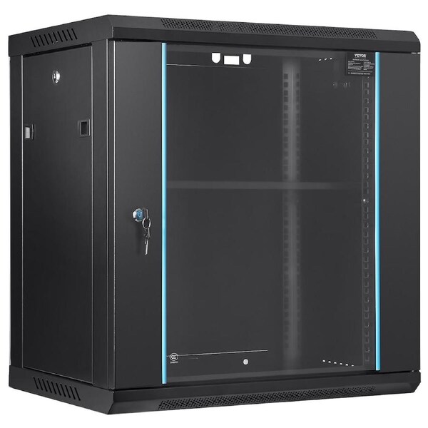 Wall Mount Network Server Cabinet, 393.7 mm Deep, Server Rack Cabinet Enclosure, 90.72 kg Max. Ground-mounted Load Capacity, with Locking Glass Door Side Panels, for IT Equipment, A/V
