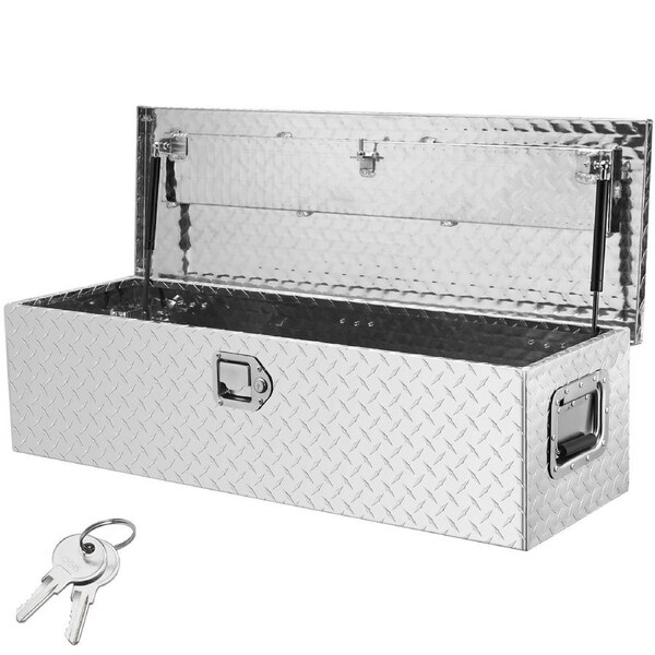 Heavy Duty Aluminum Truck Bed Tool Box, Diamond Plate Tool Box with Side Handle and Lock Keys, Storage Tool Box Chest Box Organizer for Pickup, Truck Bed, RV, Trailer, 99cmx33cmx25.4cm,