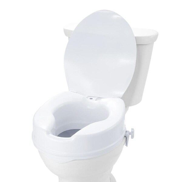 Raised Toilet Seat, 100 mm Height Raised, 136 kg Weight Capacity, Universal Toilet Seat Riser, Screw Rod Locking, with Toilet Seat, for Elderly, Handicap, Patient, Pregnant,