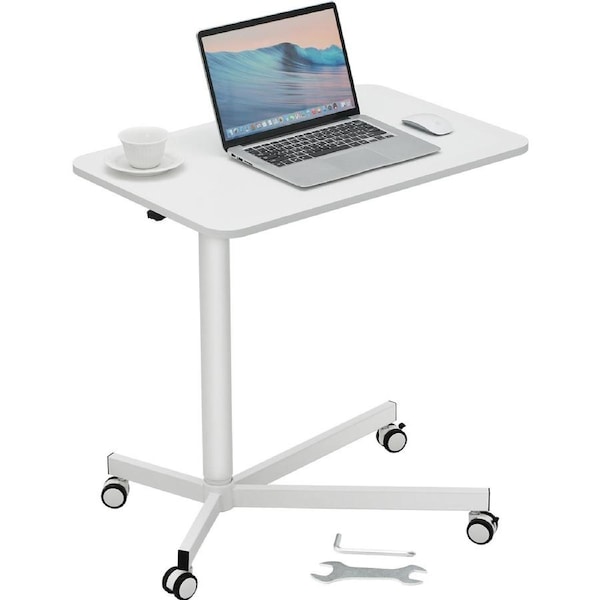 Mobile Standing Desk, 28.5"-44.2" Gas-Spring Height Adjustable Sit-Stand Desk, 360° Swivel Wheels (2 Lockable) Portable Rolling Laptop Table Computer Cart for Home Office School, 44LBS