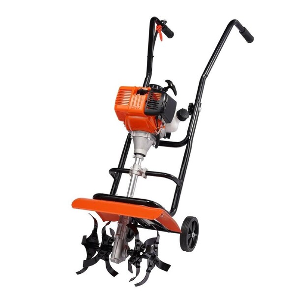 Tiller Cultivator Gas Powered, 38CC 4-Stroke Garden Cultivator, Tiller with 4 Steel Adjustable Front Tines for Lawn, Garden and Field Soil