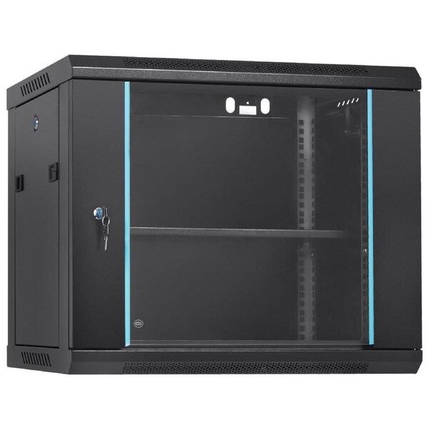 9U Wall Mount Network Server Cabinet, 39.37 cm Deep, Server Rack Cabinet Enclosure, 90.7 kg Max. Ground-mounted Load Capacity, with Locking Glass Door Side Panels, for IT Equipment, A/V