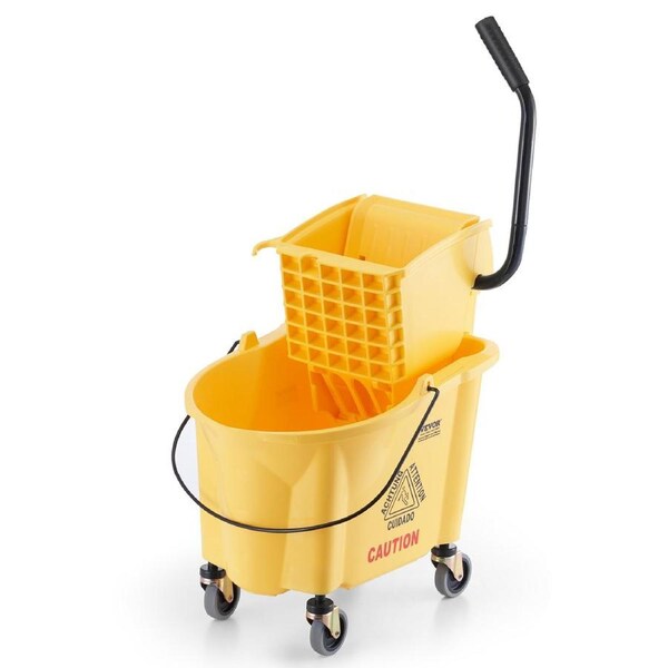 Mop Bucket with Wringer, 26 Qt. Commercial Mop Bucket with Side Press Wringer, Side-Press Mop Bucket and Wringer Combo on Wheels, for Professional/Industrial/Business Floor Cleaning,