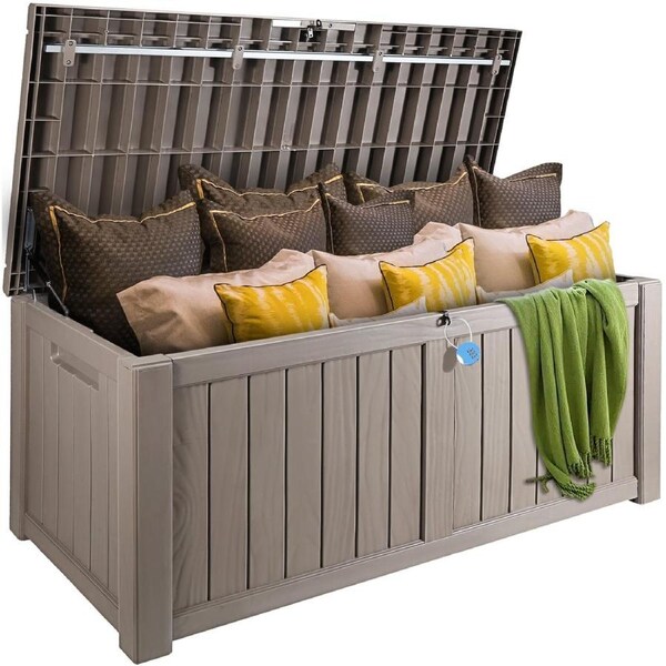 Deck Box, 120 Gallon, 56.3" x 26.6" x 23.8" Outdoor Storage Box, Waterproof PP Deckbox with Aluminum Alloy Padlock, for Patio Furniture, Garden Tools, Pool Toys, Outdoor Cushions,