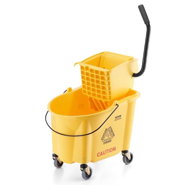 Mop Bucket with Wringer, 35 Qt. Commercial Mop Bucket with Side Press Wringer, Side-Press Mop Bucket and Wringer Combo on Wheels, for Professional/Industrial/Business Floor Cleaning,