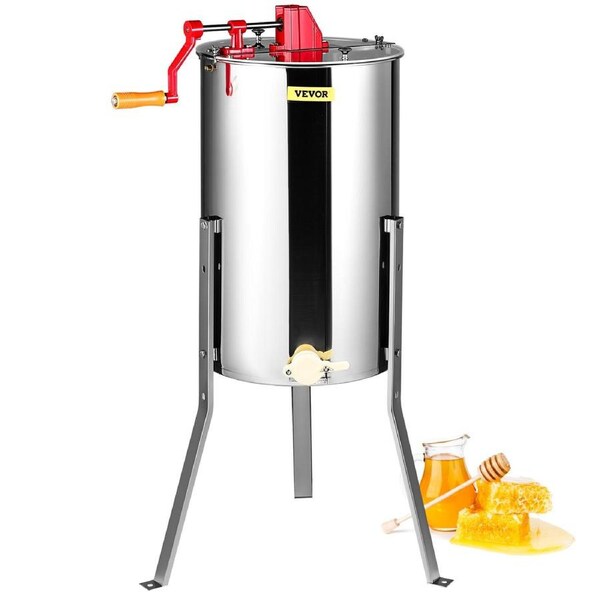 Manual Honey Extractor, 2/4 Frames Honey Spinner Extractor, Stainless Steel Beekeeping Extraction, Honeycomb Drum Spinner with Lid, Apiary Centrifuge Equipment with Height Adjustable