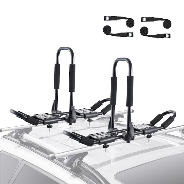 Kayak Roof Rack 1 Pair J-Bar, Soft Roof Rack, Top Mount Tie Down, Carrier for kayak, Surf Board, Canoe, SUP, Ski Board, Mount on Car, SUV, Truck, 2