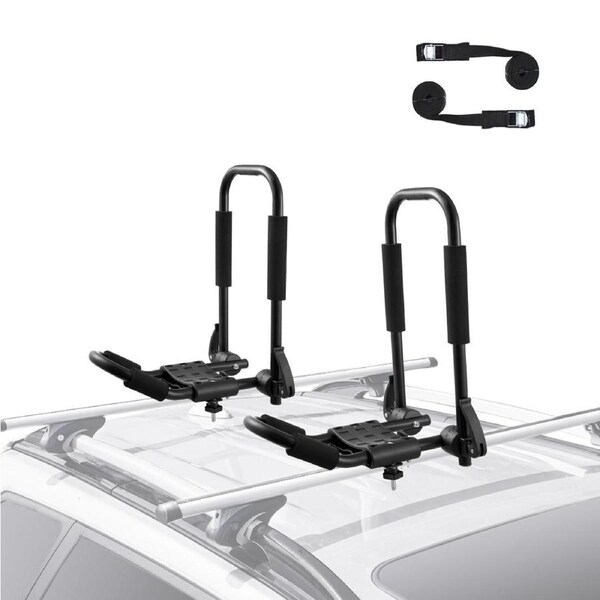 Kayak Roof Rack 1 Pair J-Bar, Soft Roof Rack Quick Folding, Top Mount Tie Down, Carrier for kayak, Surf Board, Canoe, SUP, Ski Board, Mount on Car, SUV, Truck, 1