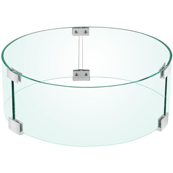Fire Pit Wind Guard, 17 x 17 x 6 Inch Glass Flame Guard, Round Glass Shield, 1/4-Inch Thick Fire Table, Clear Tempered Glass Flame Guard, Aluminum Alloy Feet for Propane, Gas,