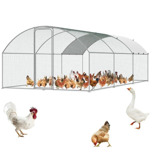 Large Metal Chicken Coop with Run, 9.8x19.3x6.5 ft Walk-in Chicken Runs for Yard with Cover, Doom Roof Hen House with Security Lock for Outdoor and Backyard, Farm, Duck Rabbit Cage Poultry