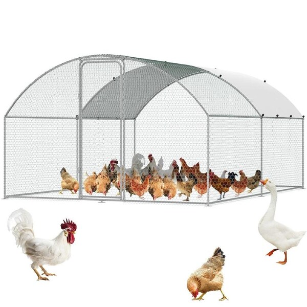 Large Metal Chicken Coop, 9.8x12.9x6.5 ft Walk in Chicken Run for Yard with Waterproof Cover, Doom Roof Hen House with Security Lock for Outdoor and Backyard, Farm, Duck Rabbit Cage Poultry