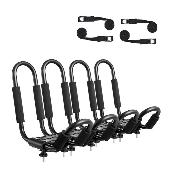 Kayak Roof Rack 2 Pairs J-Bar, Soft Roof Rack, Top Mount Tie Down, Carrier for kayak, Surf Board, Canoe, SUP, Ski Board, Mount on Car, SUV, Truck, 2